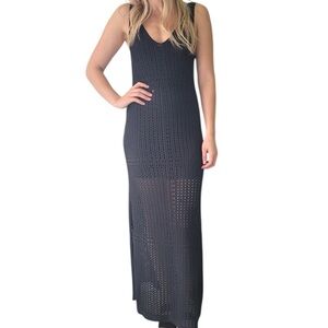 DEX Black Cadence Crochet Knit Sweater Maxi Dress Sleeveless V Neck Lace Up XL